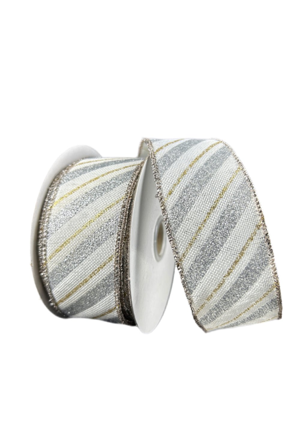 Silver and gold stripe wired ribbon, 1.5" - Greenery MarketRibbons & Trim78485 - 09 - 01