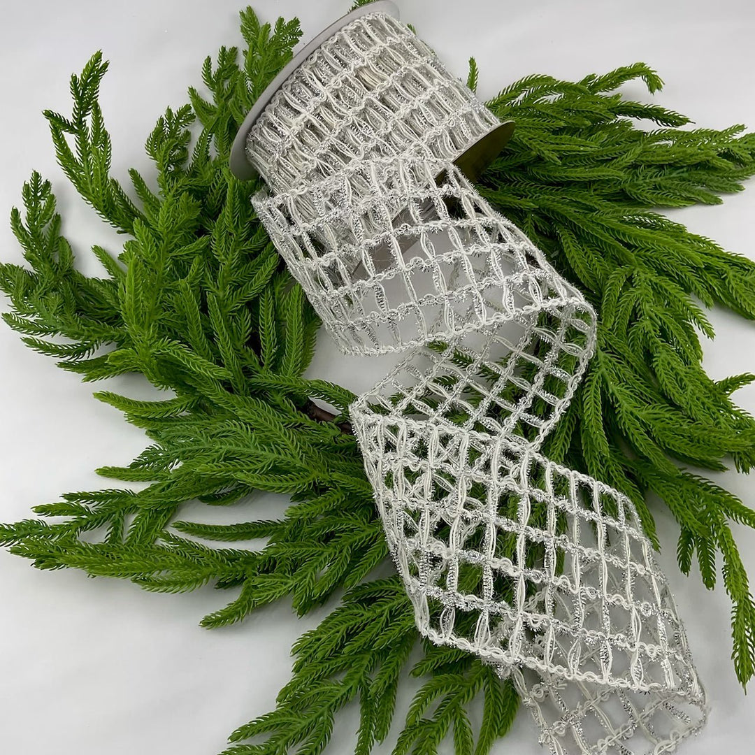 Silver and wool mesh wired ribbon 4” - Greenery MarketRibbons & Trim282931