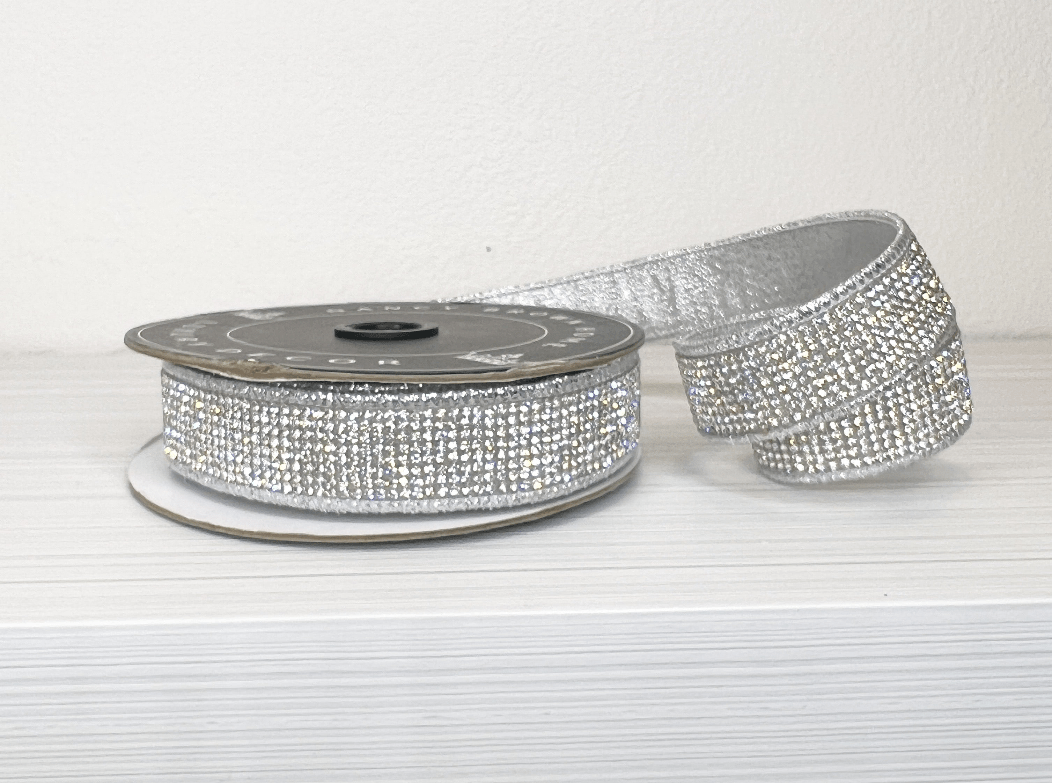 Silver Bling Double Sided Wired Ribbon - 1" - Greenery Market25 - 800 - 4