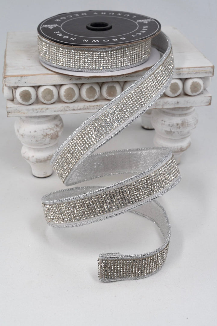 Silver Bling Double Sided Wired Ribbon - 1" - Greenery Market25-800-4