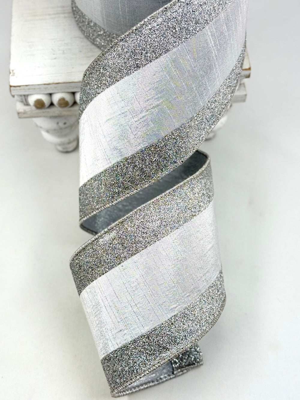 Silver Glitter Candy Farrisilk Wired Ribbon - 4" - Greenery MarketRibbons & TrimRG435-53
