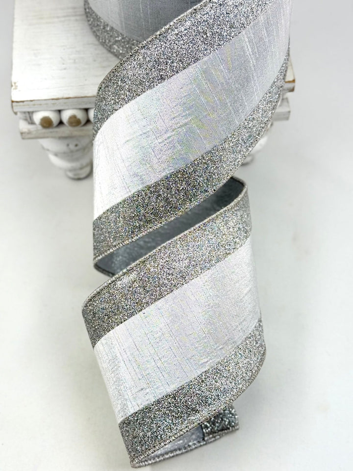 Silver Glitter Candy Farrisilk Wired Ribbon - 4" - Greenery MarketRibbons & TrimRG435-53