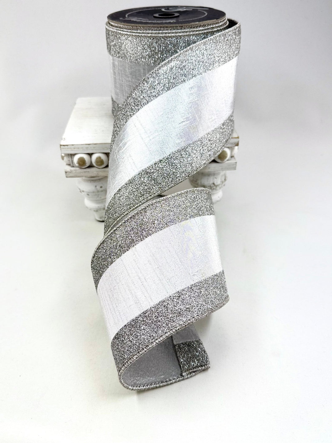 Silver Glitter Candy Farrisilk Wired Ribbon - 4" - Greenery MarketRibbons & TrimRG435-53