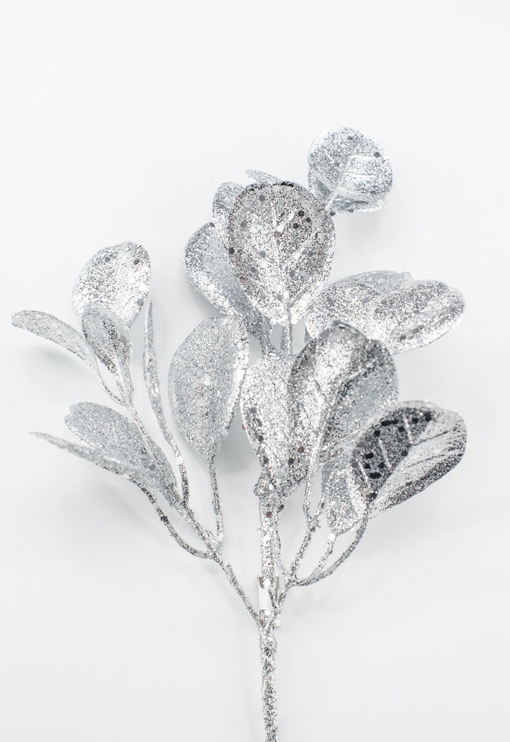 Silver Glitter Eucalyptus Leaf Spray - 17" - Greenery MarketXAQ443-SI