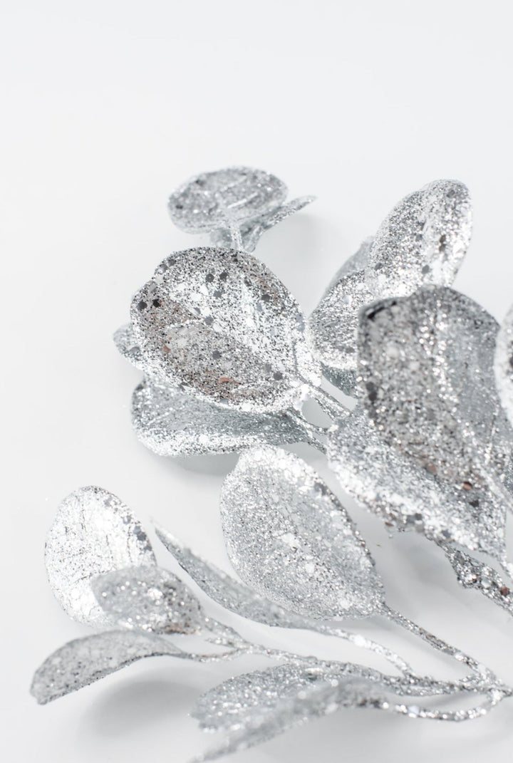 Silver Glitter Eucalyptus Leaf Spray - 17" - Greenery MarketXAQ443-SI