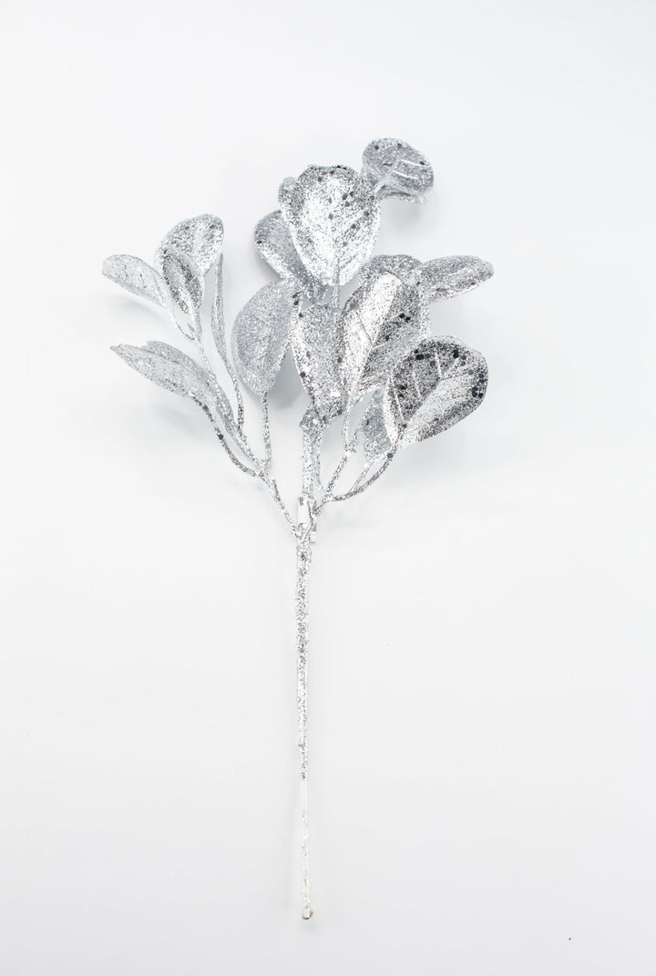 Silver Glitter Eucalyptus Leaf Spray - 17" - Greenery MarketXAQ443-SI