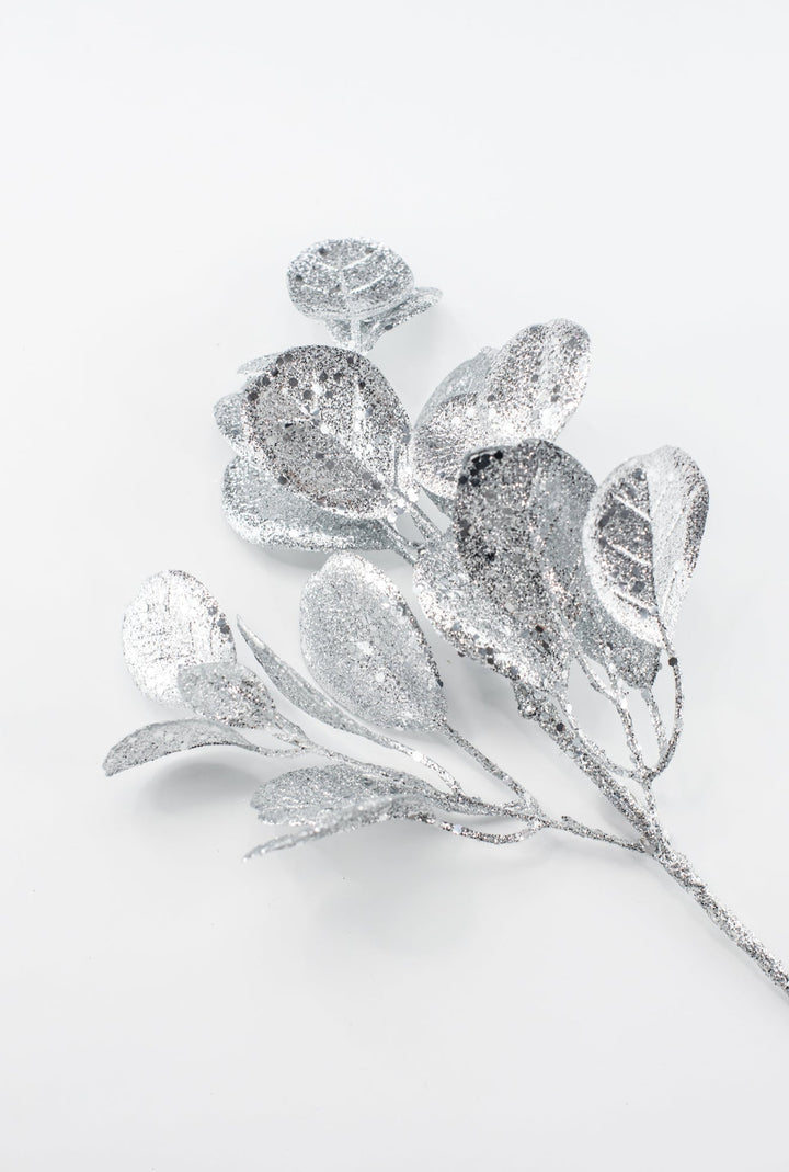Silver Glitter Eucalyptus Leaf Spray - 17" - Greenery MarketXAQ443-SI