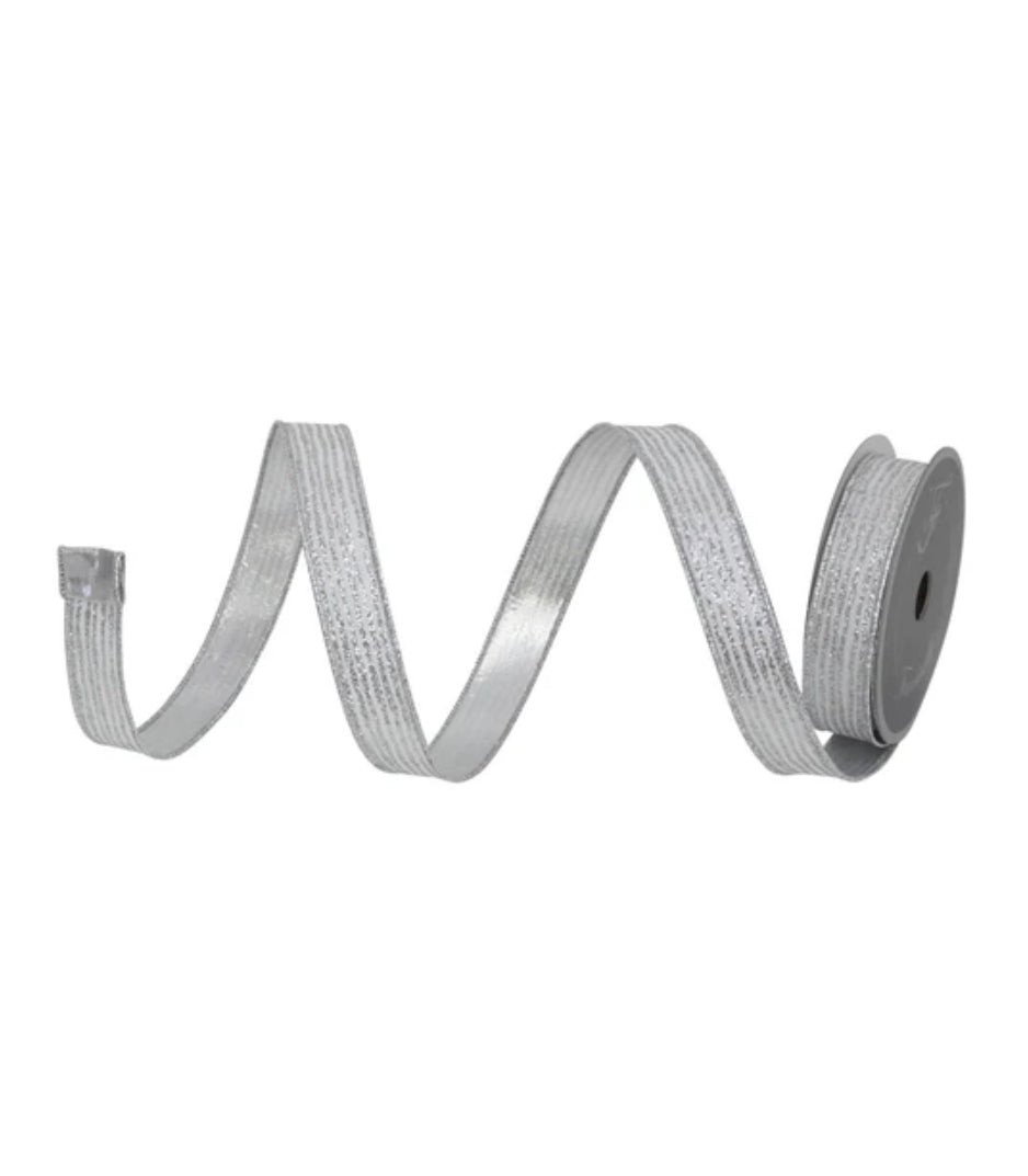 Silver glitter stripe 1” farrisilk wired ribbon - Greenery MarketRibbons & TrimRS161 - 53