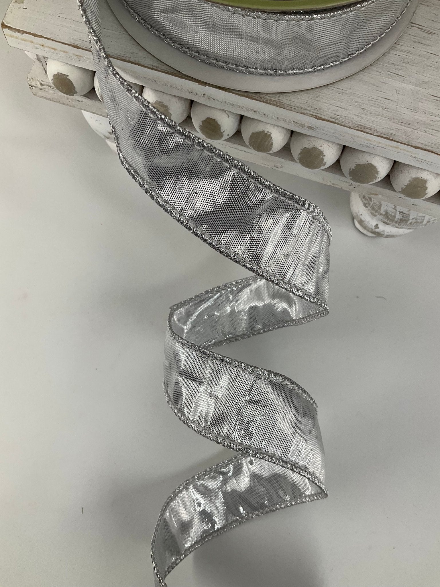 Silver Metallic Dupion Wired Ribbon - 1