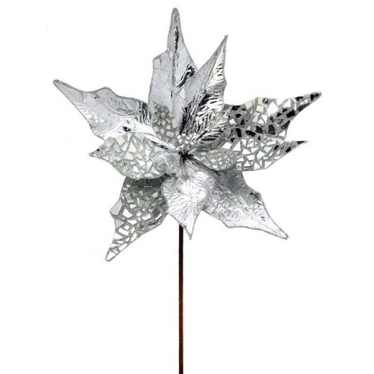 Silver metallic jewel poinsettia stem - Greenery MarketWinter and ChristmasMTX72888 SILV