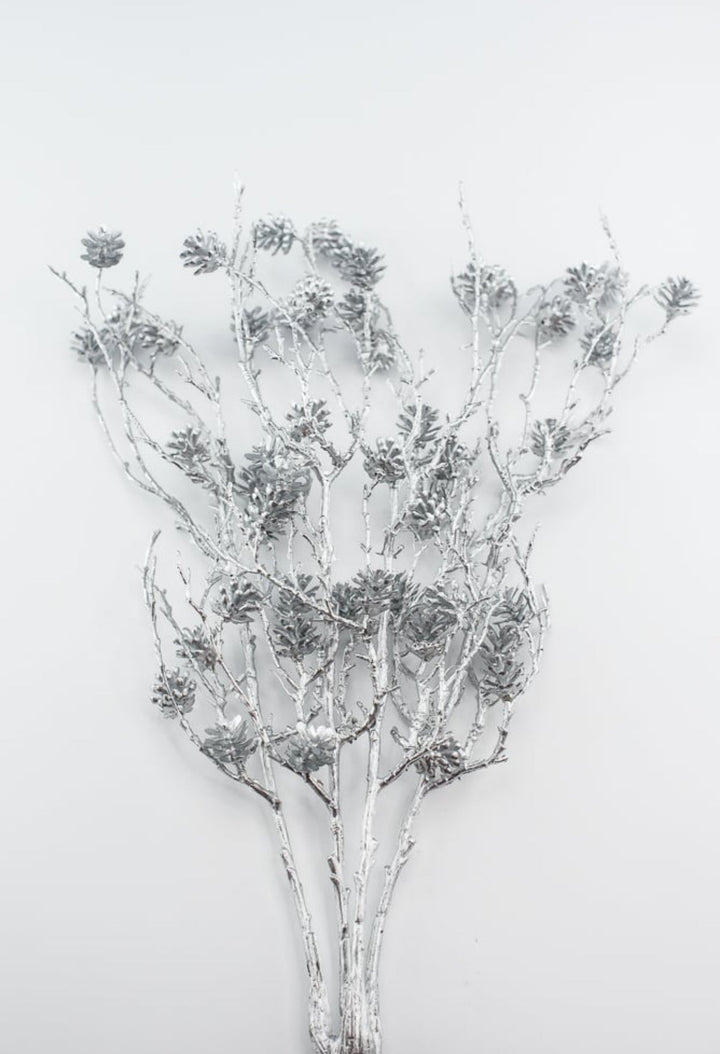 Silver mini pinecones bush - Greenery Market20162 - SIL