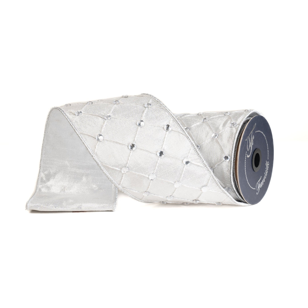 Silver Queen's Quilt Farrisilk Wired Ribbon - 4" - Greenery MarketRK871-53