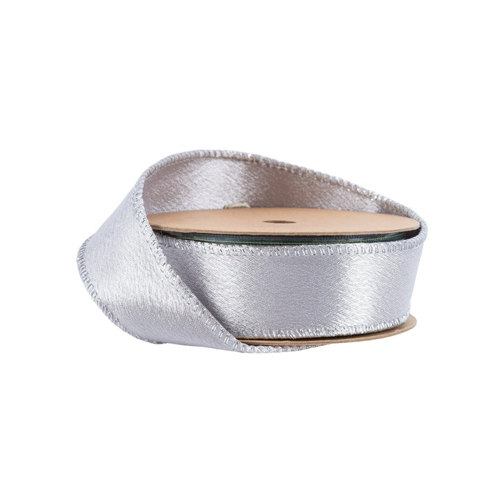 Silver Shimmer Satin Wired Ribbon - 1" - Greenery Market2300W - 012 - 25E
