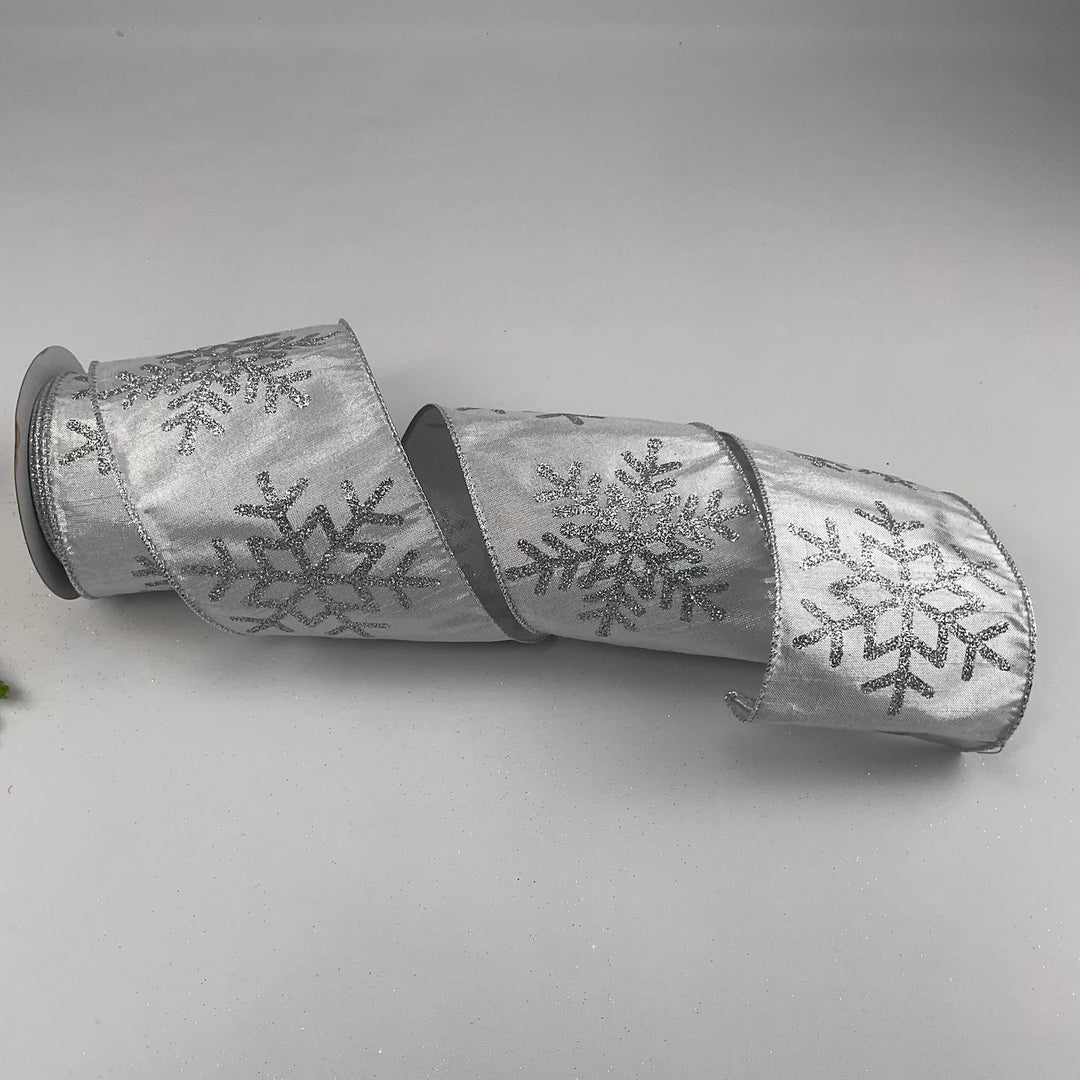 Silver Snowflake wired ribbon 4” - Greenery MarketRibbons & Trim137193