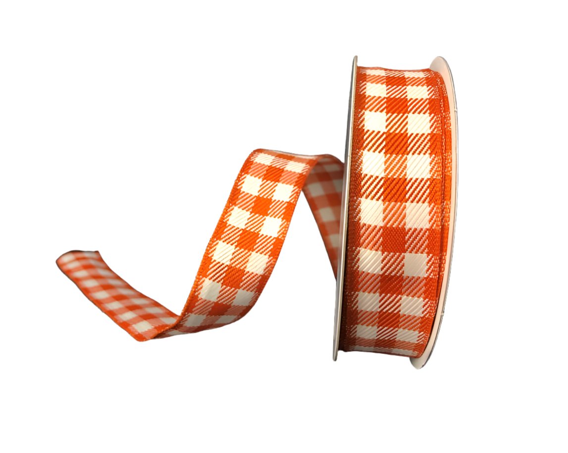 Skinny rust and cream plaid wired ribbon 7/8” - Greenery MarketWired ribbon5700605-31