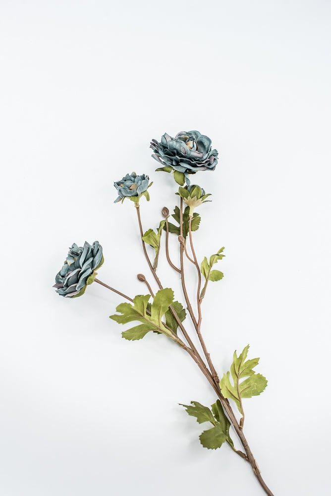 Slate Blue Grey Ruffle Ranunculus Spray - 26" - Greenery Market6591SLTGY