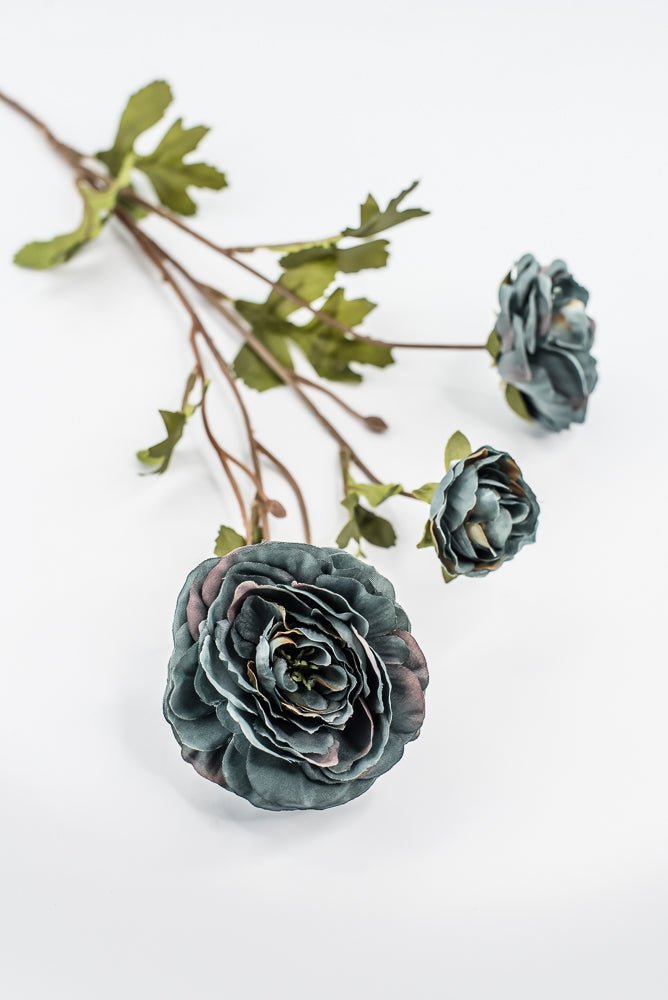 Slate Blue Grey Ruffle Ranunculus Spray - 26" - Greenery Market6591SLTGY