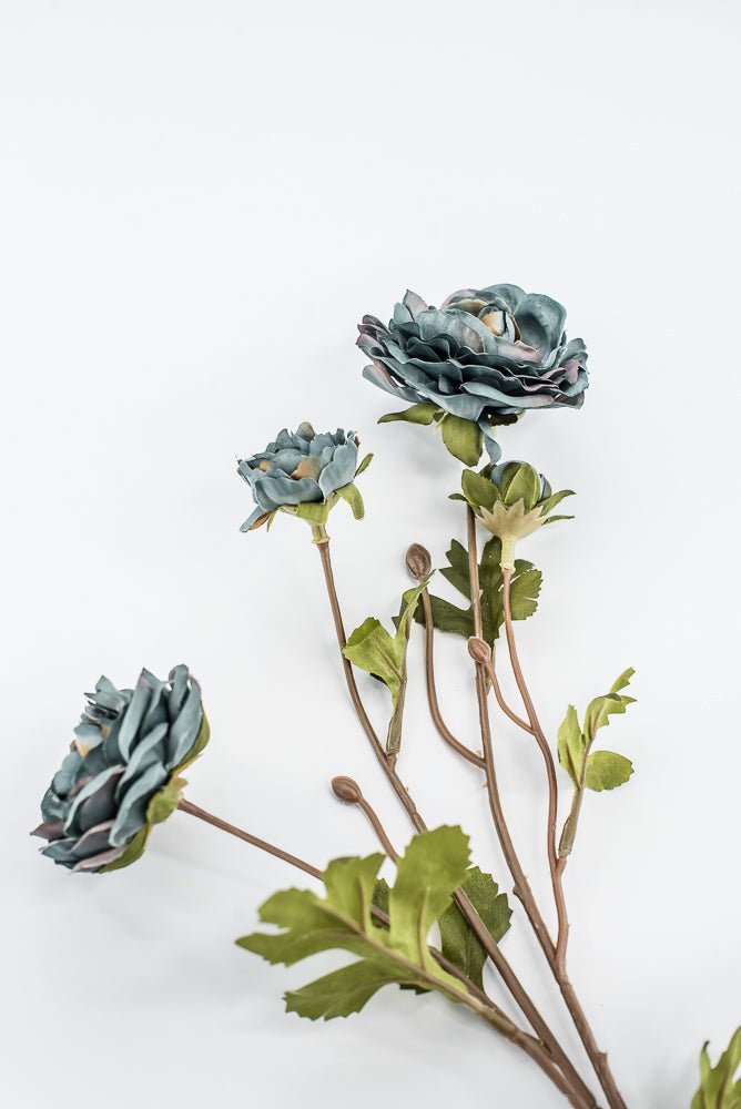 Slate Blue Grey Ruffle Ranunculus Spray - 26" - Greenery Market6591SLTGY