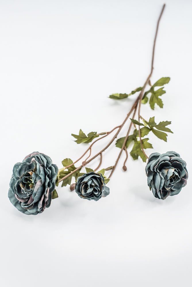 Slate Blue Grey Ruffle Ranunculus Spray - 26" - Greenery Market6591SLTGY