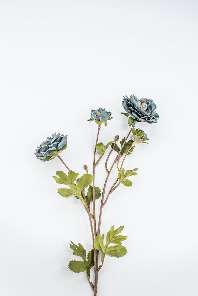 Slate Blue Grey Ruffle Ranunculus Spray - 26" - Greenery Market6591SLTGY