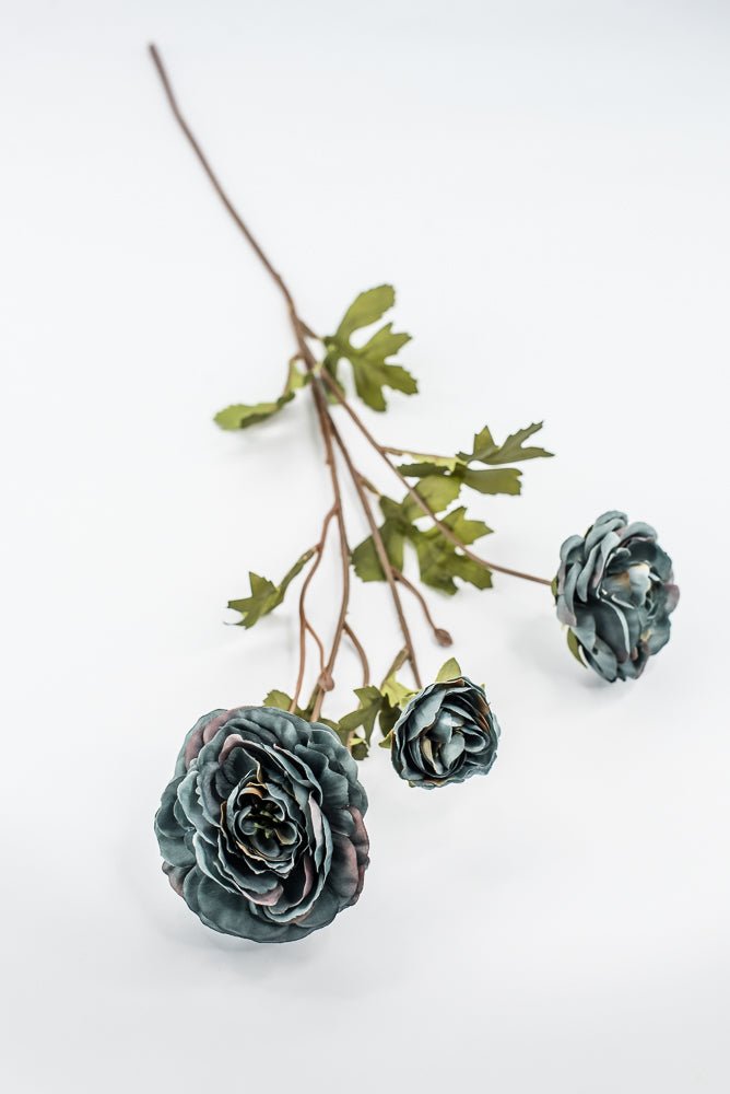 Slate Blue Grey Ruffle Ranunculus Spray - 26" - Greenery Market6591SLTGY