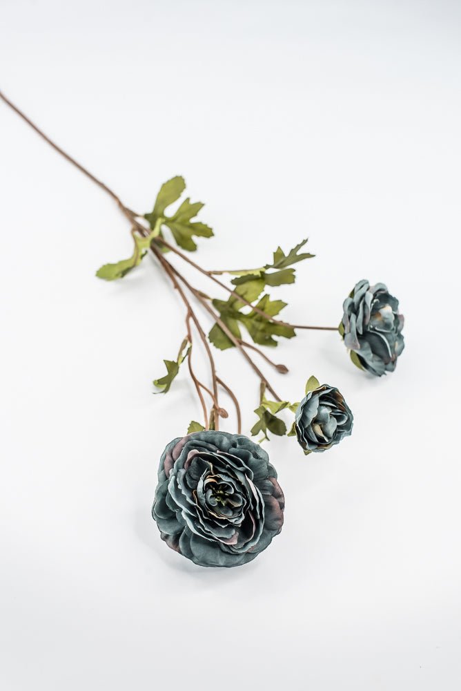 Slate Blue Grey Ruffle Ranunculus Spray - 26" - Greenery Market6591SLTGY