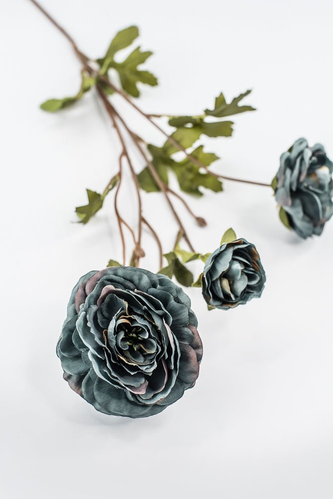 Slate Blue Grey Ruffle Ranunculus Spray - 26" - Greenery Market6591SLTGY