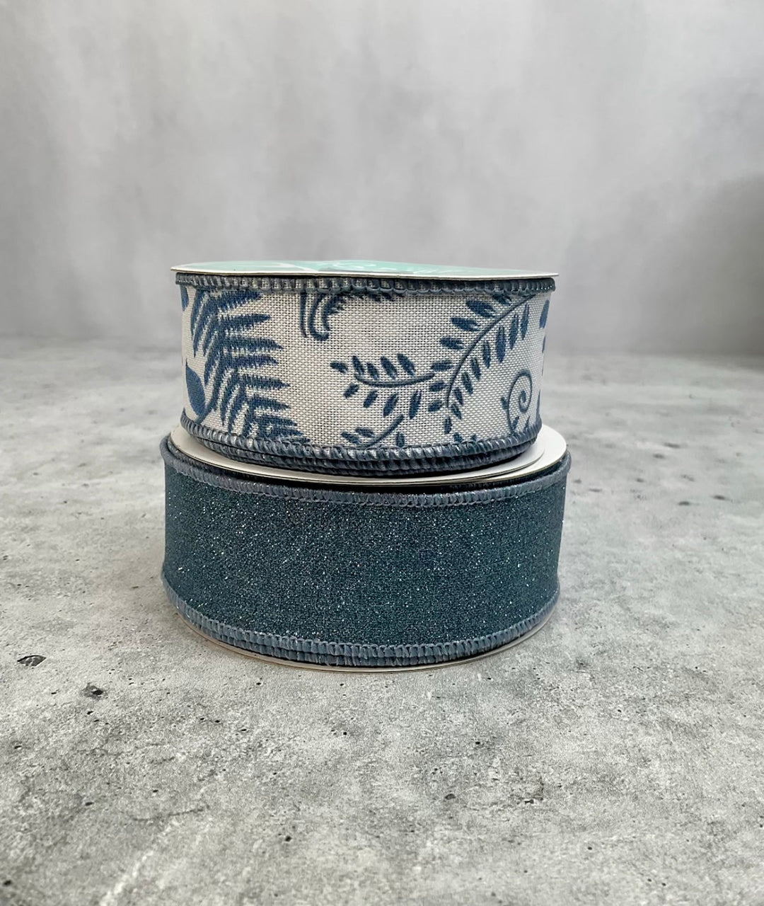 Smokey Blue fern bow bundle x 2 ribbons - Greenery Market