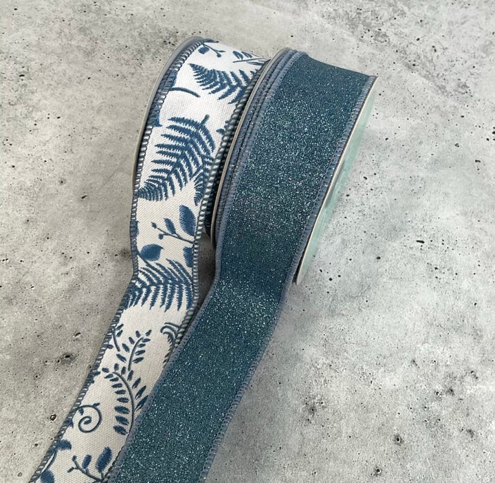 Smokey Blue fern bow bundle x 2 ribbons - Greenery Market