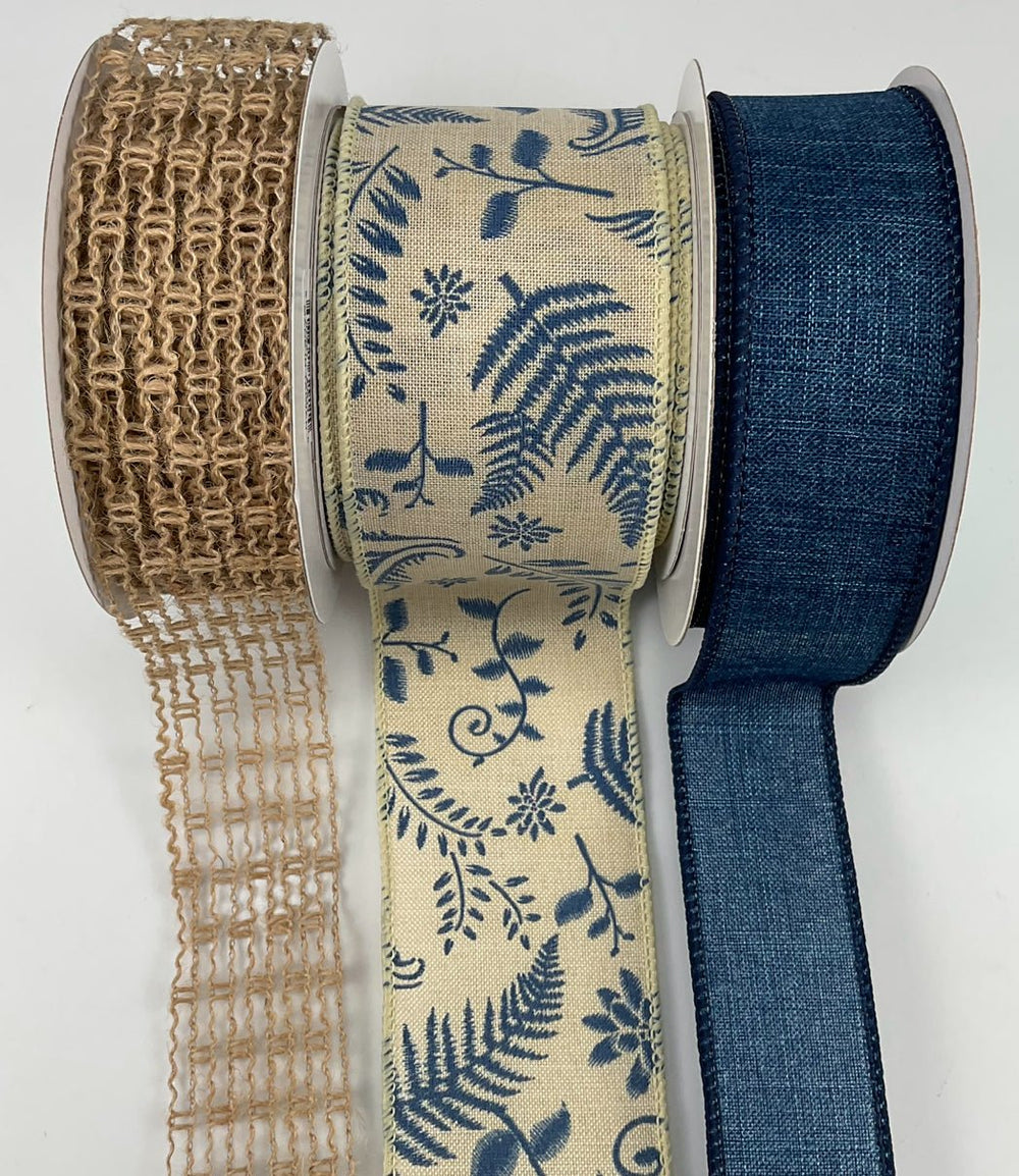 Smokey Blue fern bow bundle x 3 ribbons - Greenery MarketBfernx3