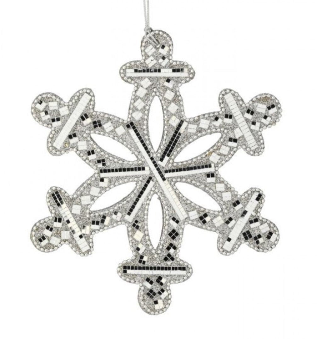 Snowflake mosaic ornament - mirrored silver - Greenery Market