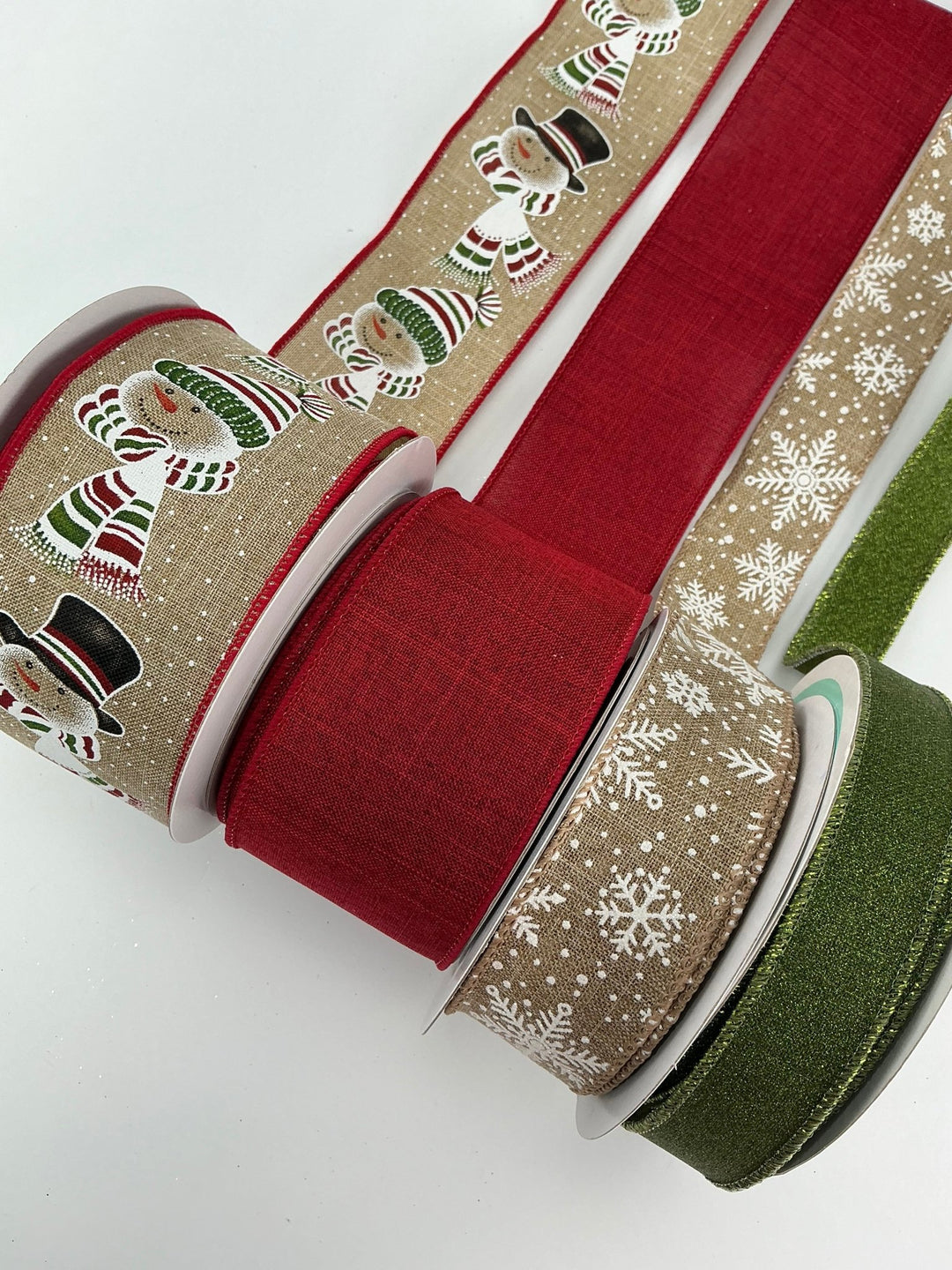 Snowman and flakes natural bow bundle x 4 ribbons - Greenery MarketRibbons & Trim