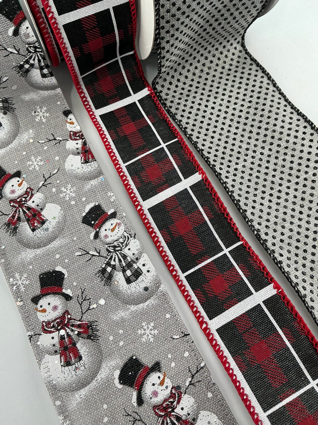 Snowman plaid bow bundle x 3 ribbons - Greenery MarketRibbons & TrimGraysnowx3