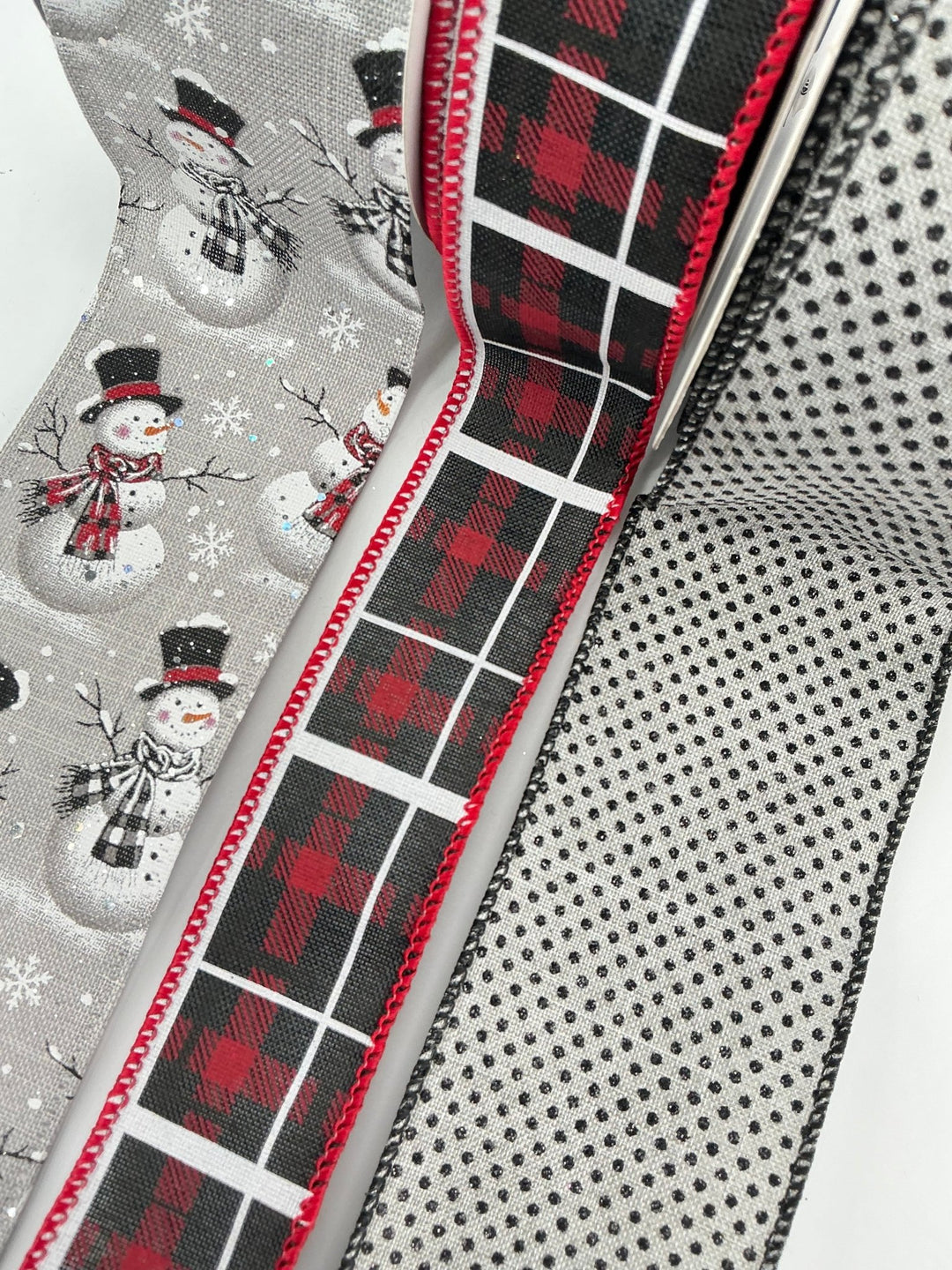 Snowman plaid bow bundle x 3 ribbons - Greenery MarketRibbons & TrimGraysnowx3