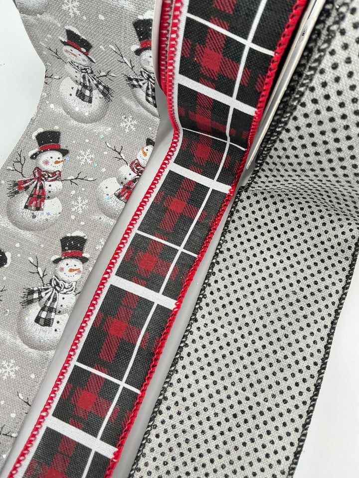 Snowman plaid bow bundle x 3 ribbons - Greenery MarketRibbons & TrimGraysnowx3