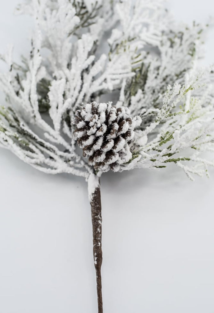 Snowy cedar and pine cone pick - Greenery MarketArtificial Flora82885