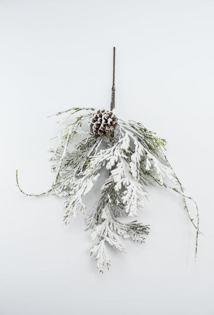 Snowy cedar and pine cone pick - Greenery MarketArtificial Flora82885