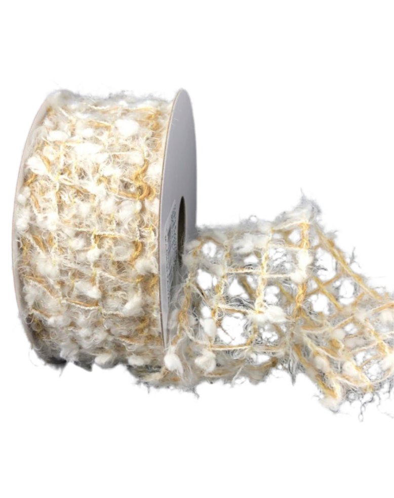 Snowy natural mesh wired ribbon 1.5” - Greenery Market