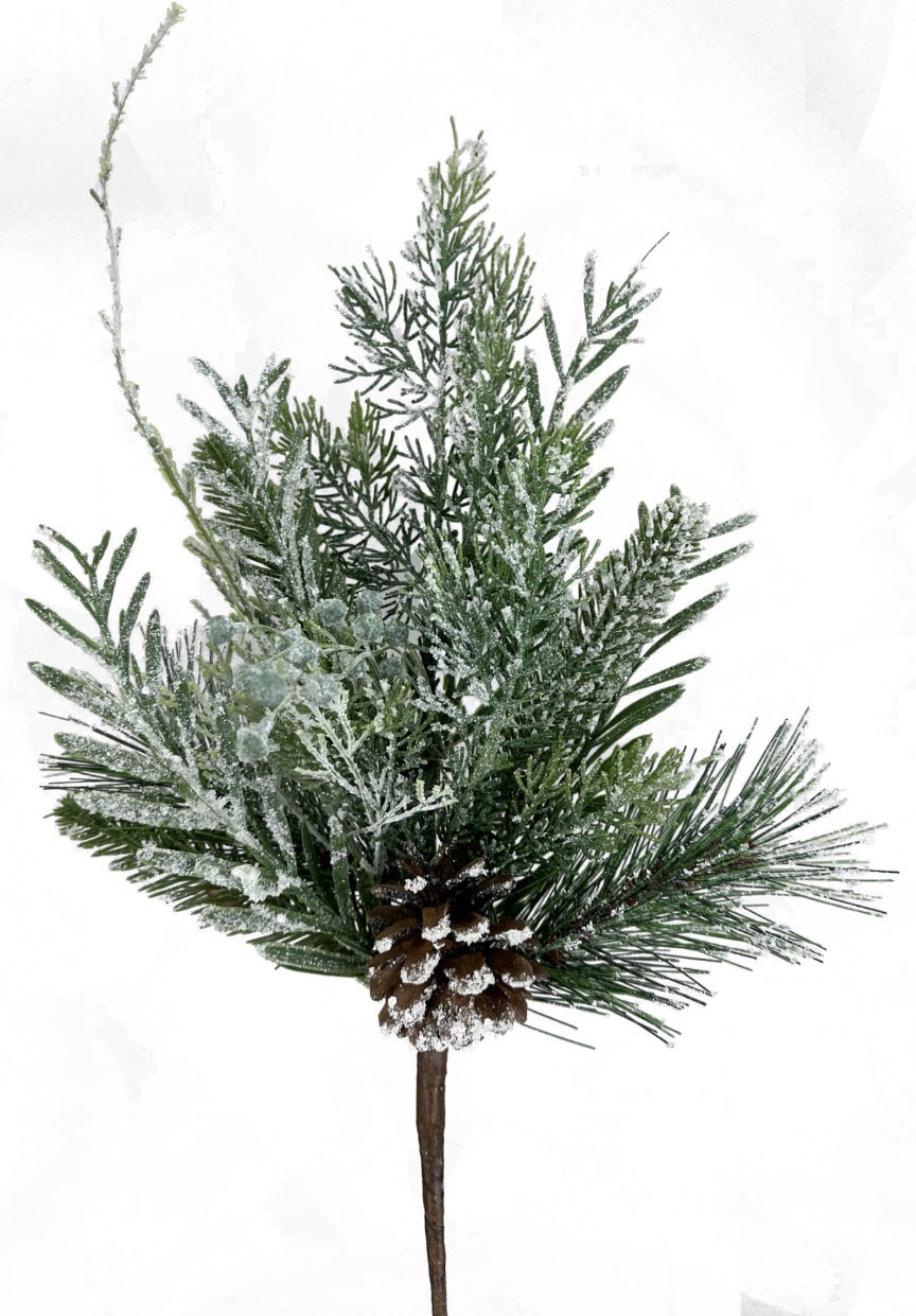 Snowy pine and cone pick - Greenery MarketArtificial Flora86166SP18