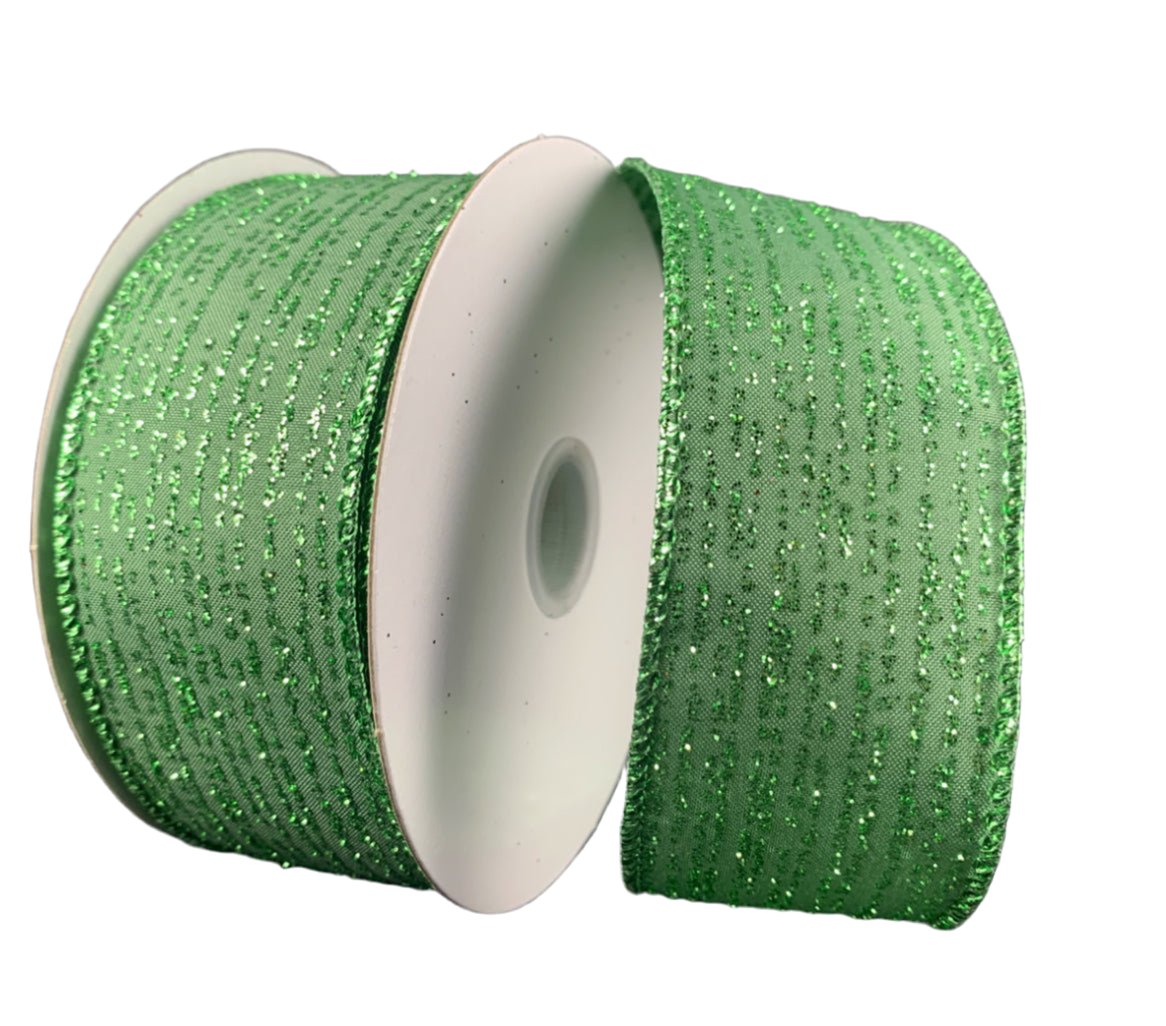 Soft green shimmer stripes wired ribbon, 1.5