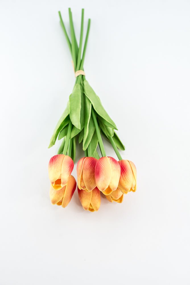 Soft touch, life like, yellow orange tulip bundle - Greenery Market2260017YO