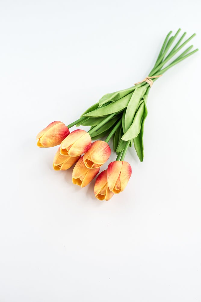 Soft touch, life like, yellow orange tulip bundle - Greenery Market2260017YO