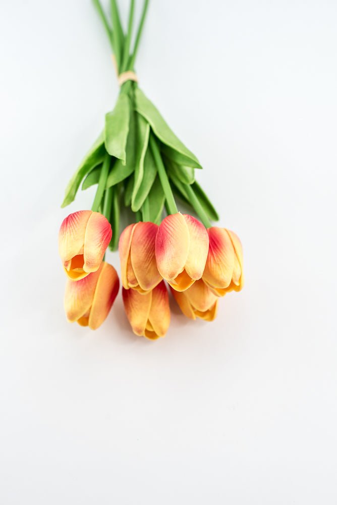 Soft touch, life like, yellow orange tulip bundle - Greenery Market2260017YO