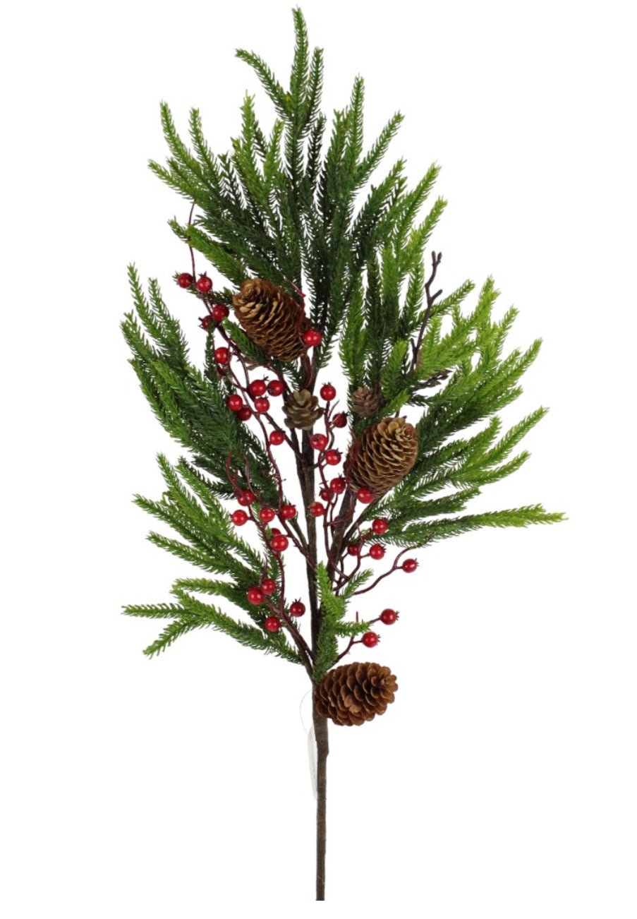 Soft touch Norfolk pine and berries spray - Greenery Market231895