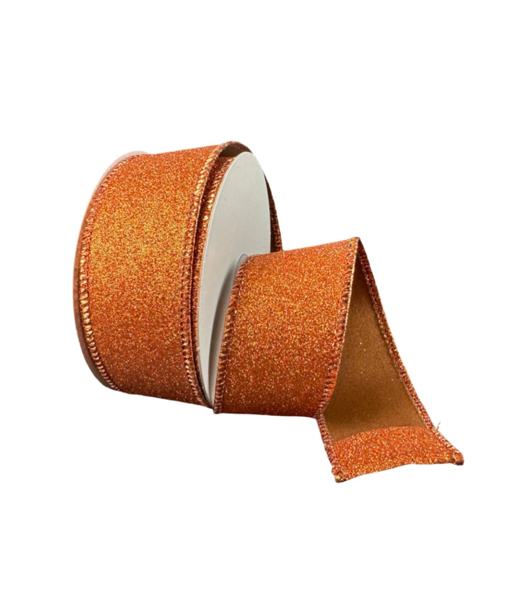 Solid, flat glitter, copper wired ribbon 1.5” - Greenery Market