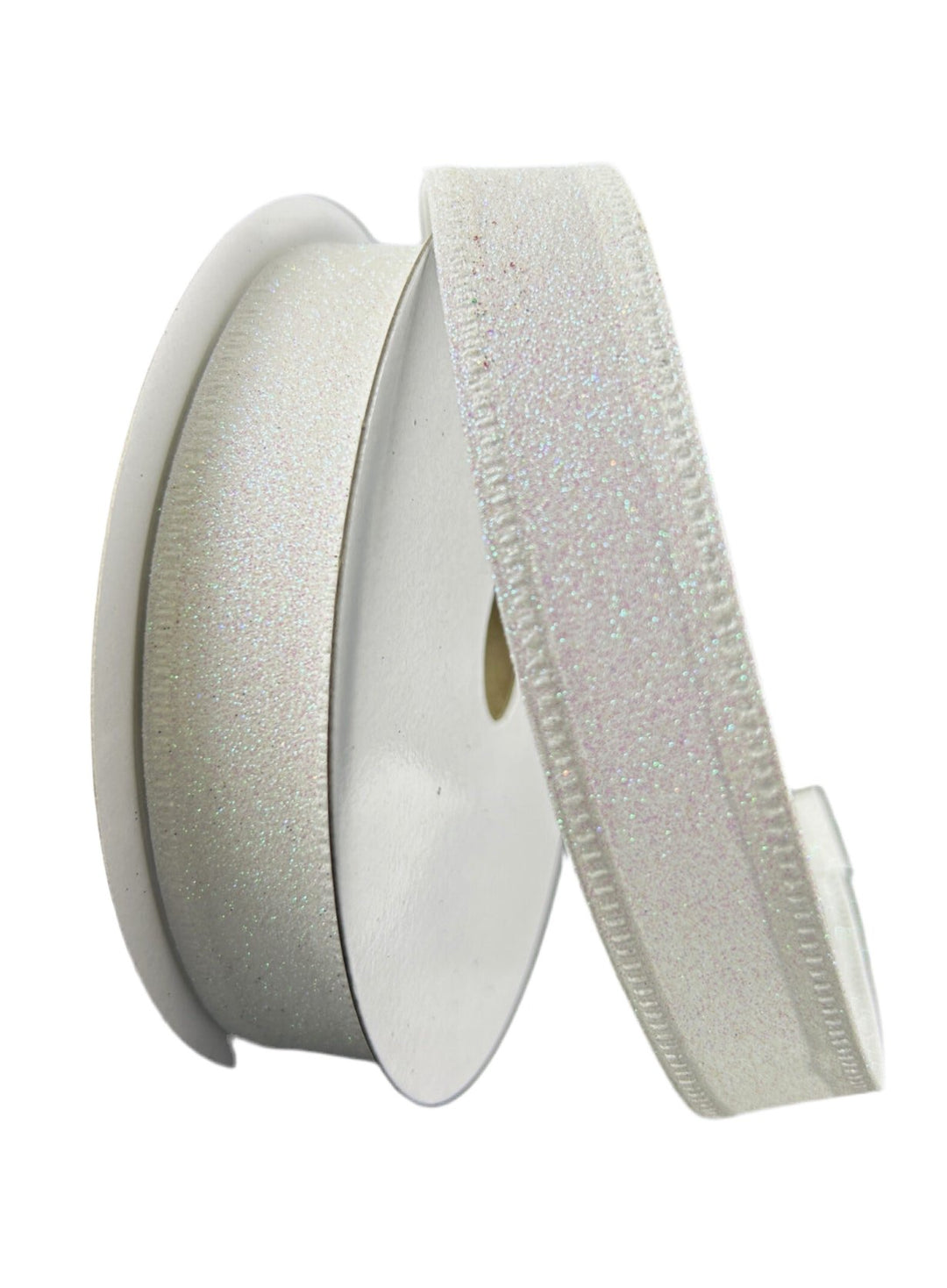 Solid Flat glitter iridescent white - Ribbon 7/8” - Greenery MarketWired ribbon76467 - 05 - 01