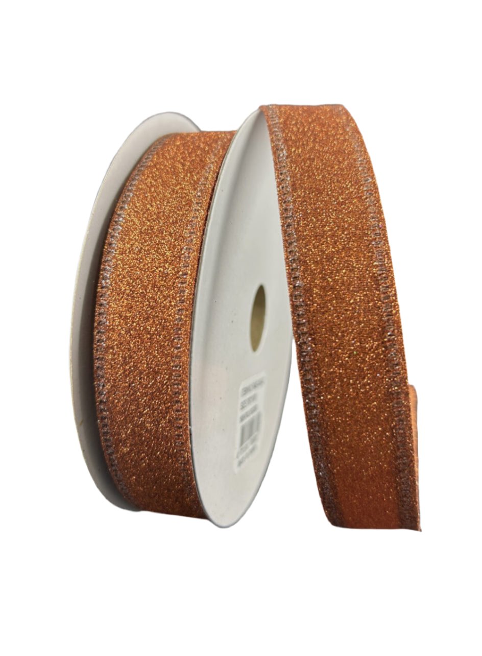 Solid, flat glitter, rust wired ribbon 7/8” - Greenery MarketWired ribbon76467 - 05 - 47