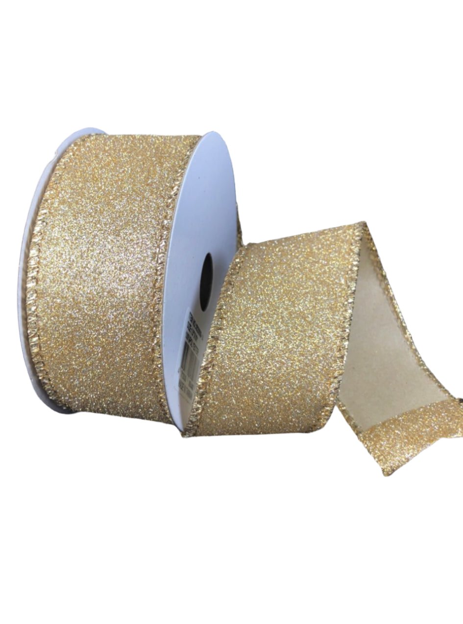 Solid Flat glitter wired ribbon - champagne 1.5” - Greenery MarketWired ribbonx820609 - 14