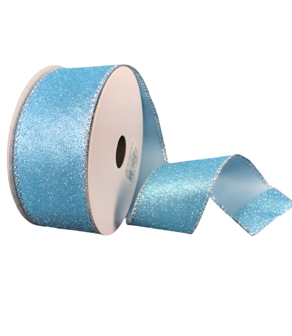 Solid light ice blue flat glitter Ribbon 1.5” - Greenery MarketWired ribbonX820609 - 04