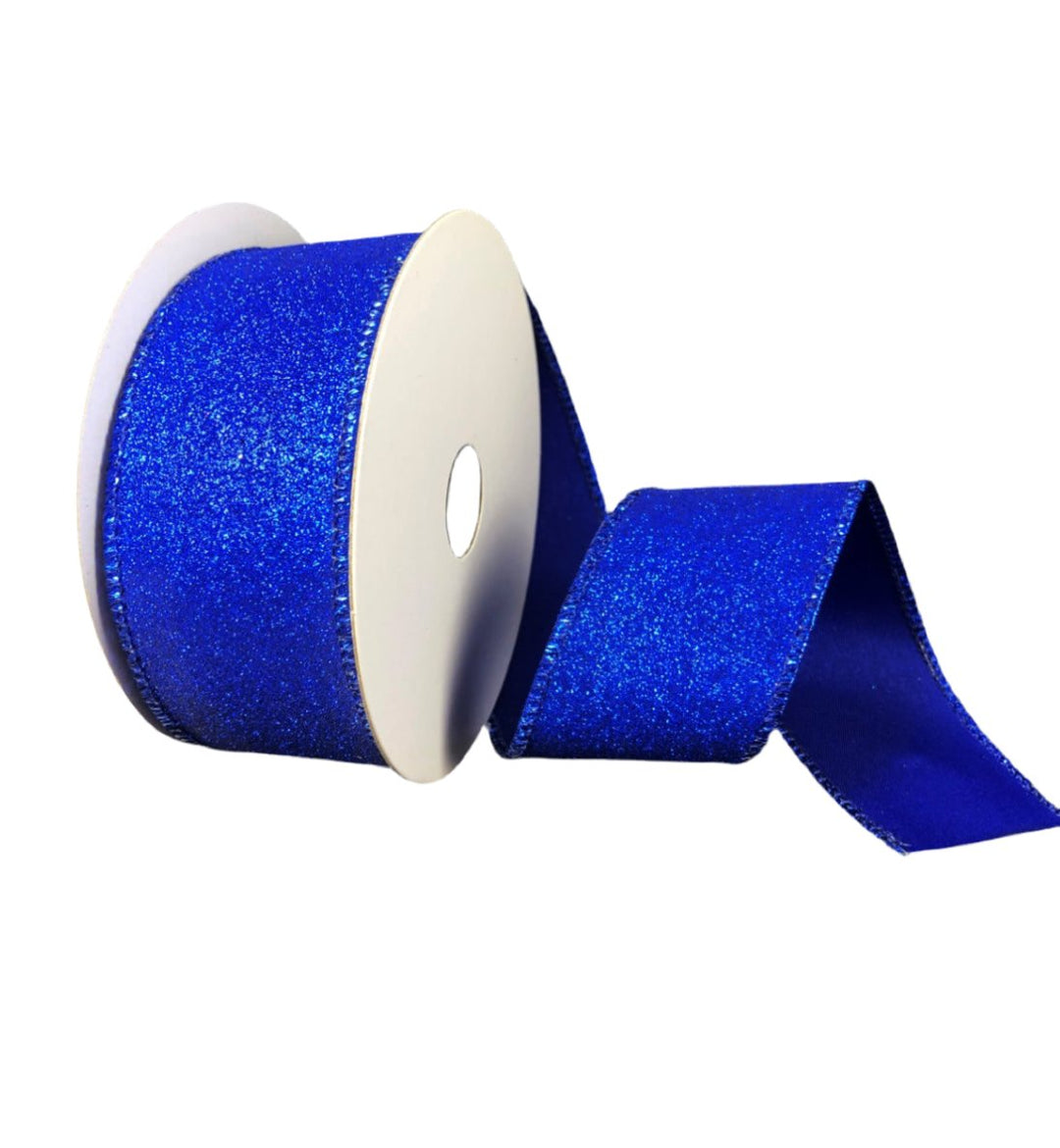 Solid royal blue flat glitter Ribbon 1.5” - Greenery MarketWired ribbonX820609 - 25